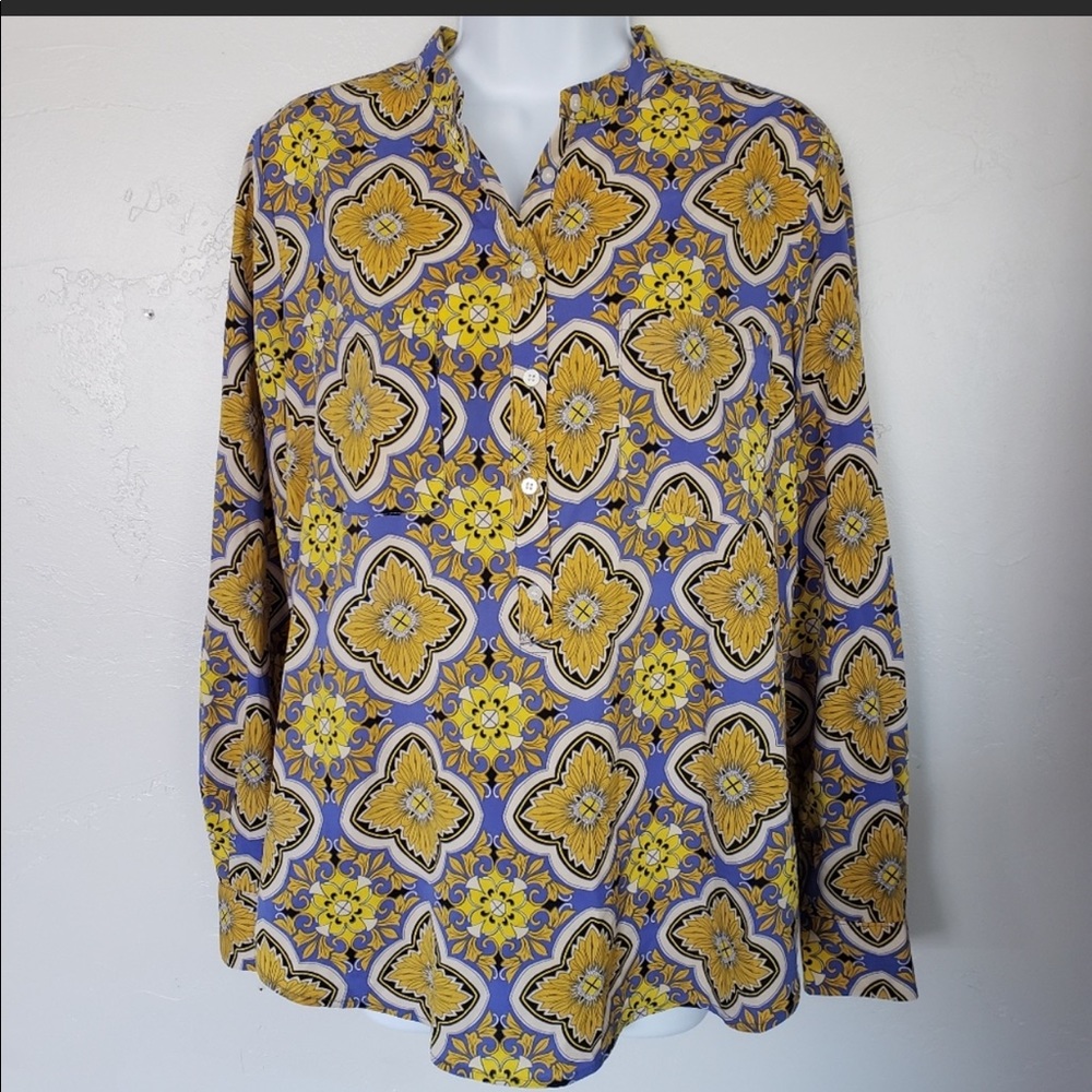 Joe Fresh Funky Retro Yellow and Blue Button down Blouse
